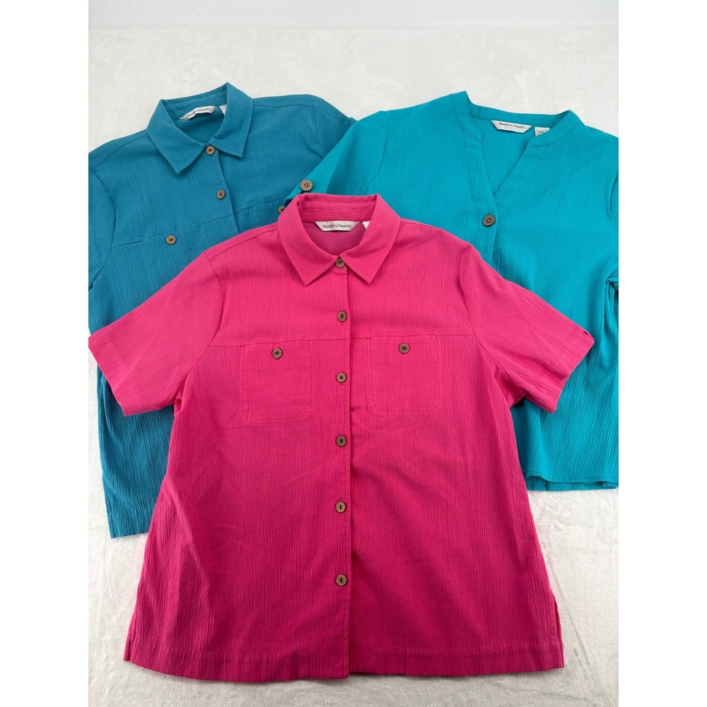Drapers & Damons Button Up Womens PXL Shirts Pink Blue Teal Lot 3 Gauze Pockets